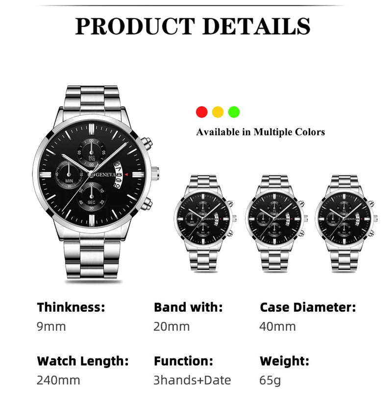 Fashion Men Stainless Steel Watch Luxury Calendar Quartz Wrist Watch Business Watches Man Clock Male Bracelet Wristwatch